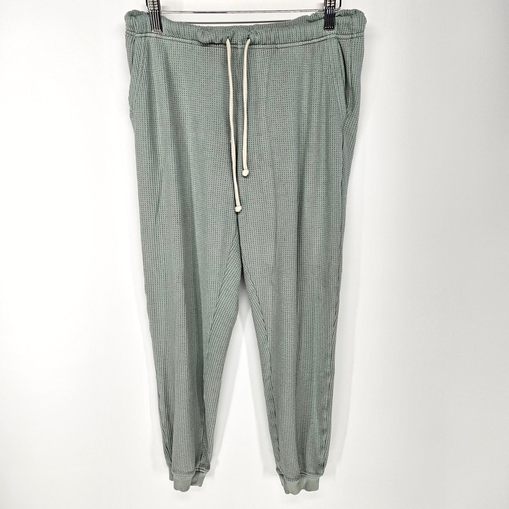 Aerie Waffle Knit Jogger Pants Womens Medium Sage Green Thermal Lounge Pajamas